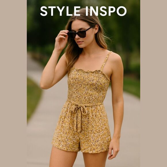 Abercrombie & Fitch Floral Smocked Romper in Yellow | Small - Picture 2 of 7